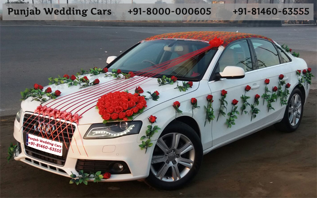 WEDDING CARS - Audi, Decorated  Flowers Ribbons , Rose bouquet Available in Chandigarh, Jalandhar, Ludhiana, Amritsar, Barnala, Bathinda, Hoshiarpur, Faridkot, Fatehgarh Sahib, Fazilka, Firozpur, Gurdaspur, Kapurthala, Mansa, Moga, Ajitgarh, Ropar, Muktsar, Shahid Bhagat Singh Nagar(first known as Nawan Shahr), Sangrur, Patiala, Pathankot, Tarn Taran