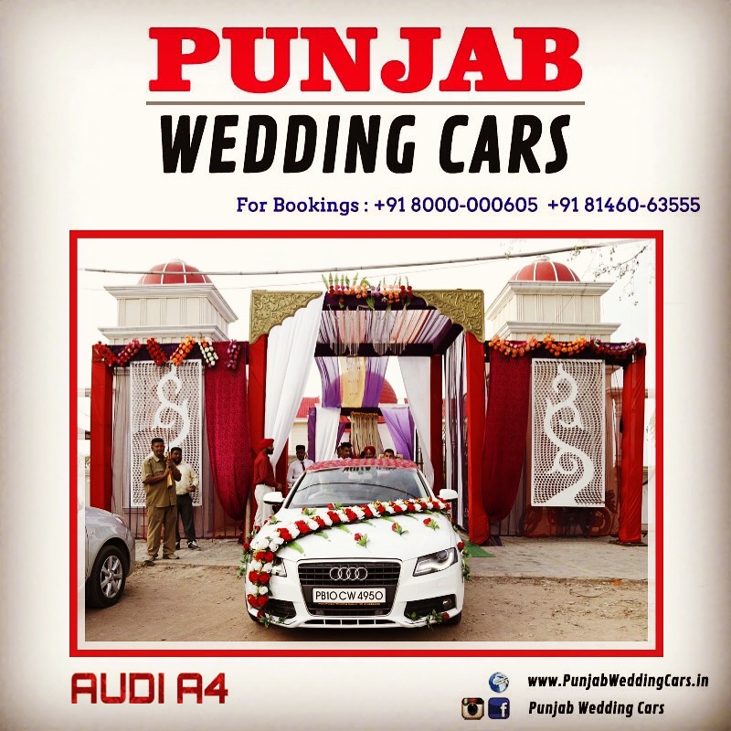 WEDDING CARS - Decorated Audi cars for wedding Available in Chandigarh, Jalandhar, Ludhiana, Amritsar, Barnala, Bathinda, Hoshiarpur, Faridkot, Fatehgarh Sahib, Fazilka, Firozpur, Gurdaspur, Kapurthala, Mansa, Moga, Ajitgarh, Ropar, Muktsar, Shahid Bhagat Singh Nagar(first known as Nawan Shahr), Sangrur, Patiala, Pathankot, Tarn Taran